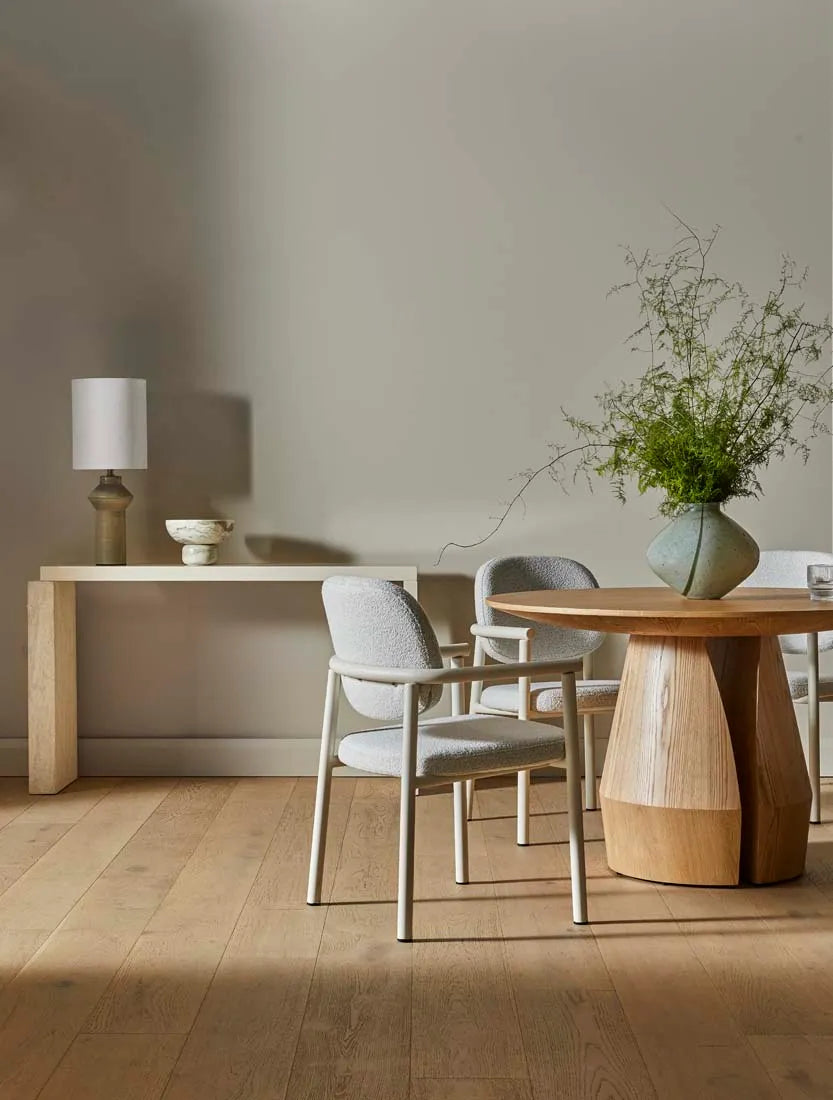 GlobeWest | Lori Metal Frame Dining Armchair | Birch Boucle & Bone Powdercoated Metal