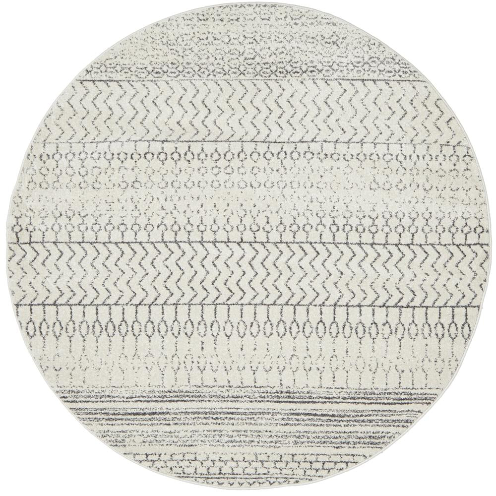 Monochrome Tribal Silver Round Rug