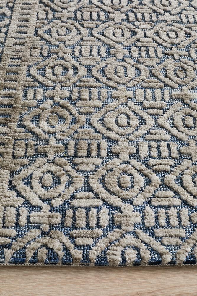 Rustic Casual Tribal Design Miriam Rug - Navy/Grey