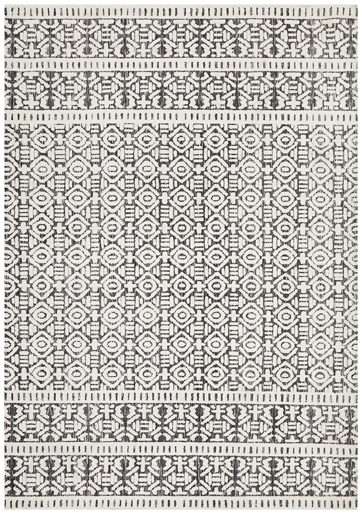 Rustic Casual Tribal Design Adonis Rug - Ivory/Black