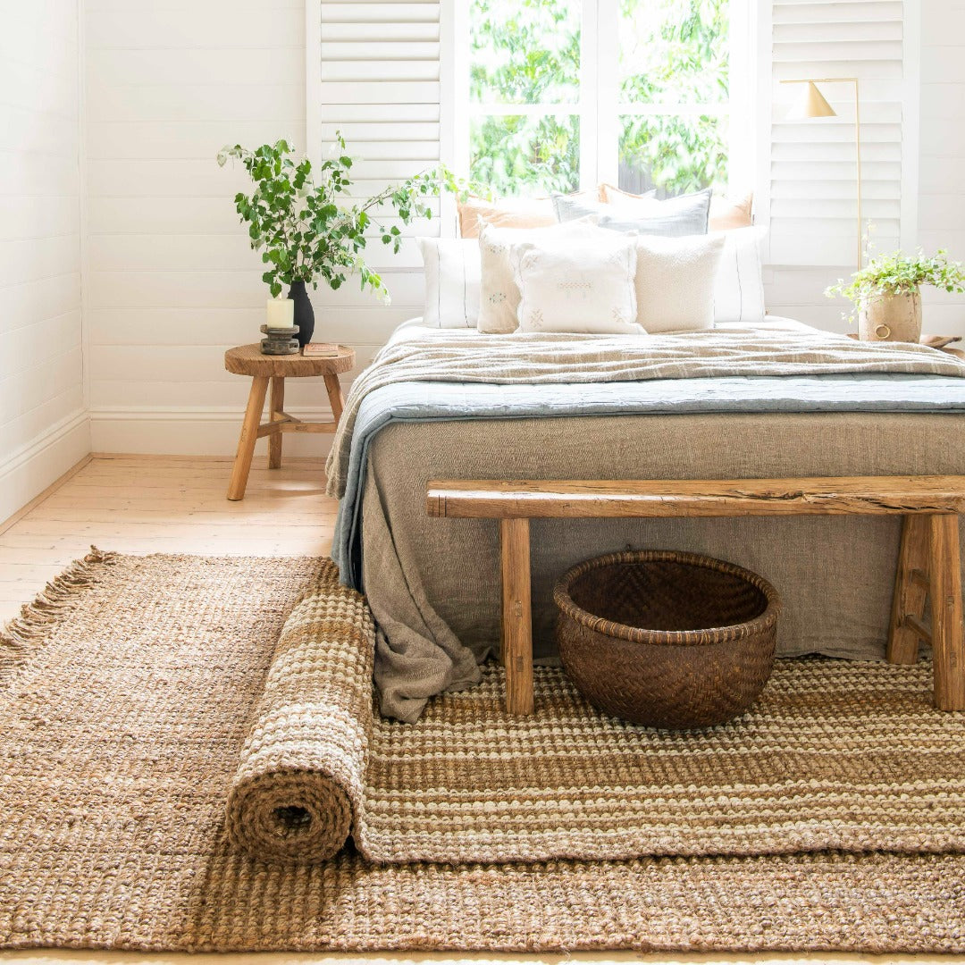 Zebra Home Fringe Natural rug and Osbourne stripe runner