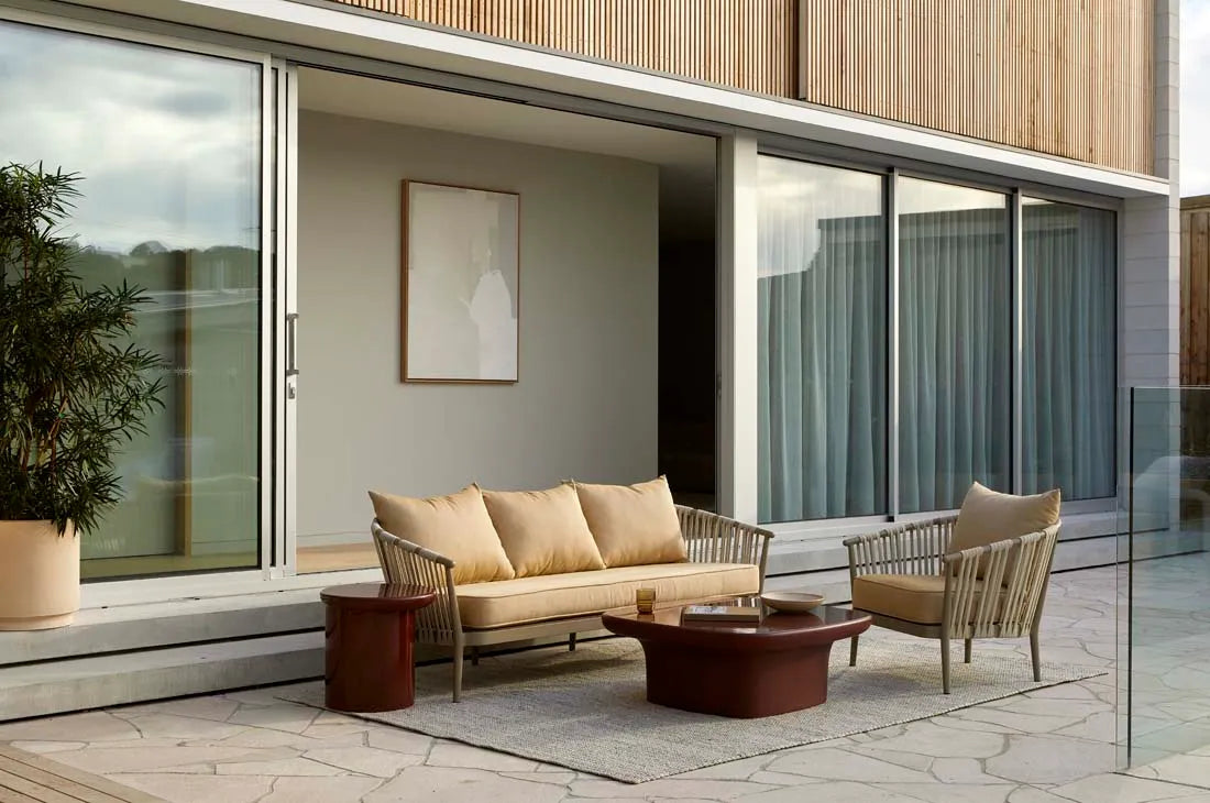 GlobeWest | Petra Sphere Outdoor Side Table | Burgundy Glaze