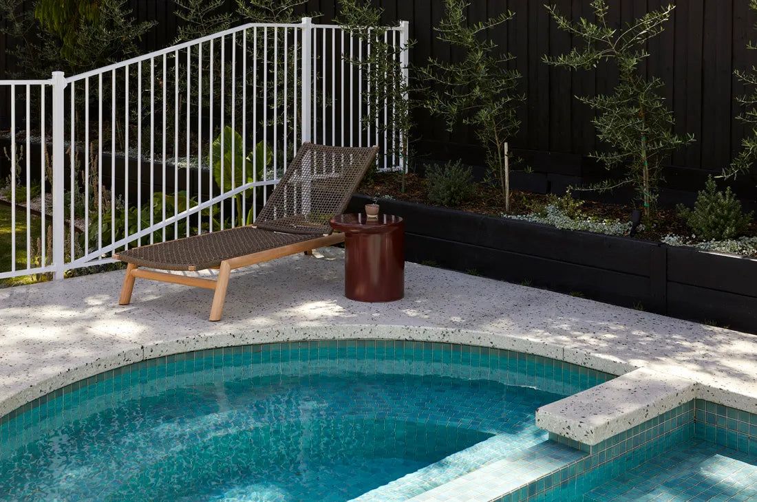 GlobeWest | Petra Sphere Outdoor Side Table | Burgundy Glaze