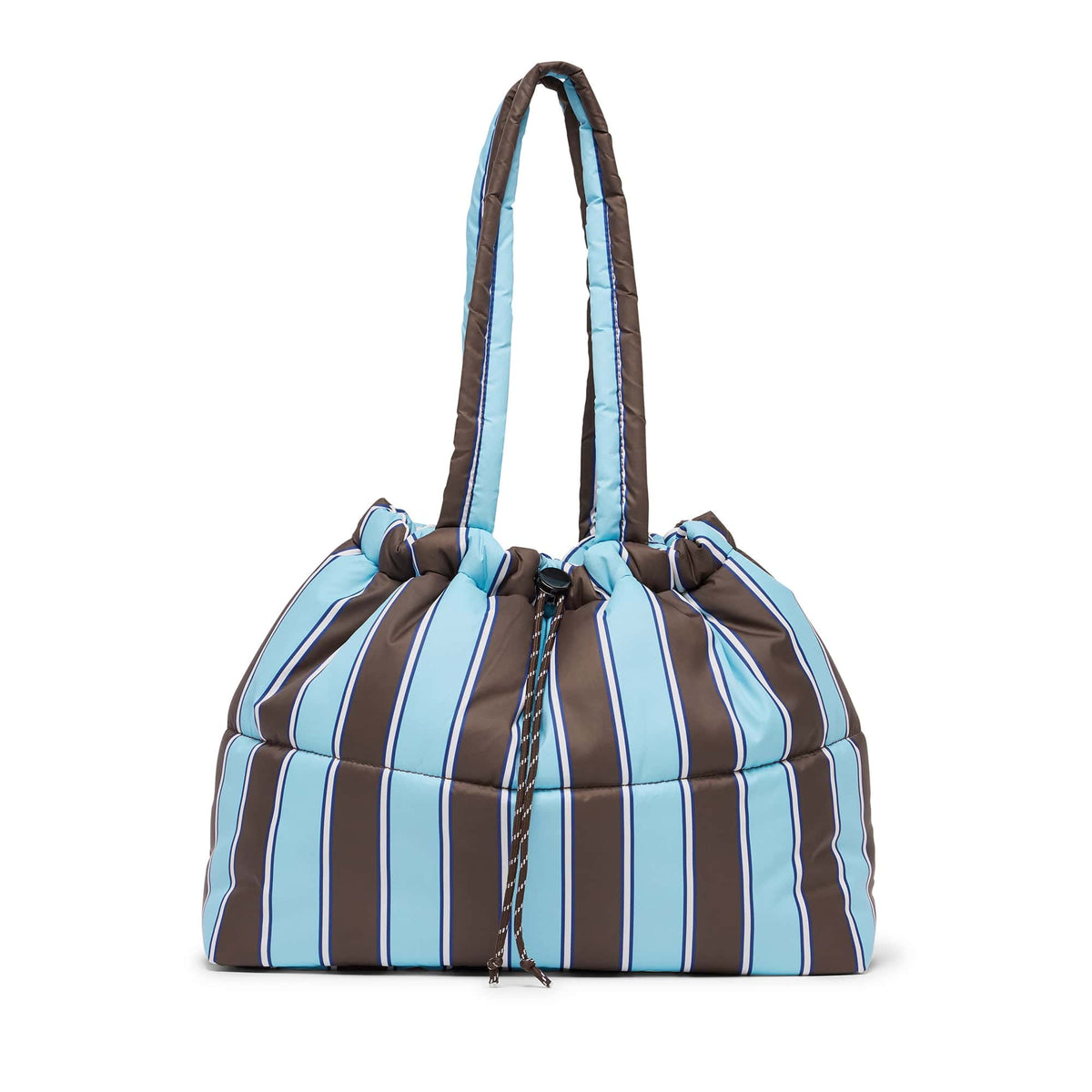Scrunch Base Puffer Tote | Chocolate/Blue Stripe