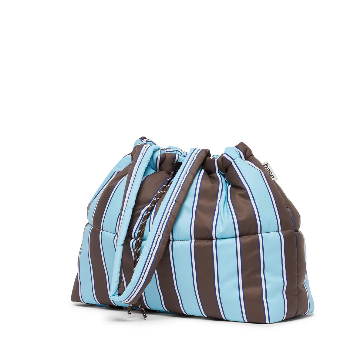 Scrunch Base Puffer Tote | Chocolate/Blue Stripe
