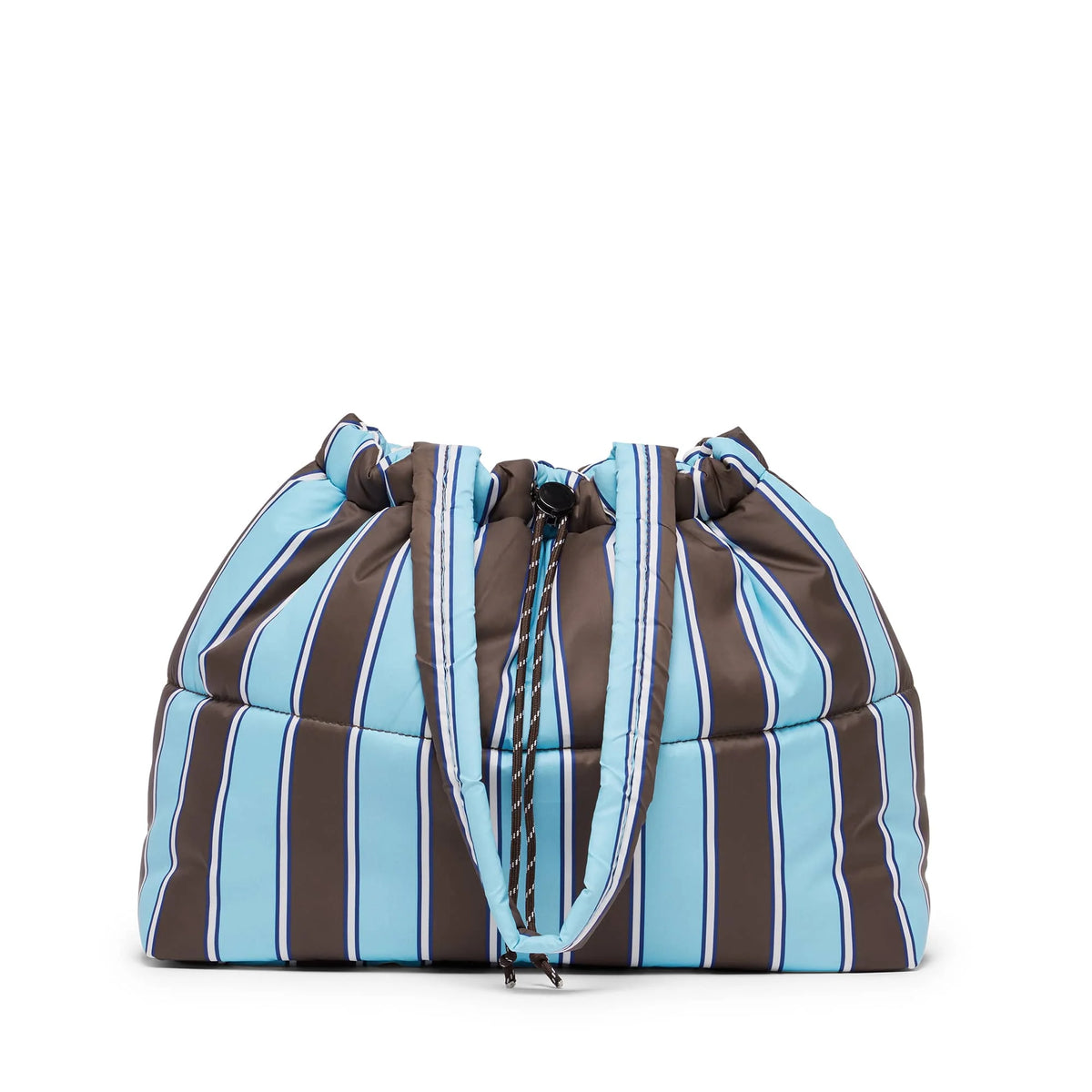 Scrunch Base Puffer Tote | Chocolate/Blue Stripe