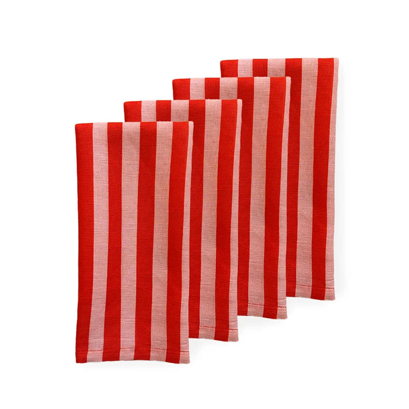 Parfait Napkin Set of 4 | Red & Apricot Stripes