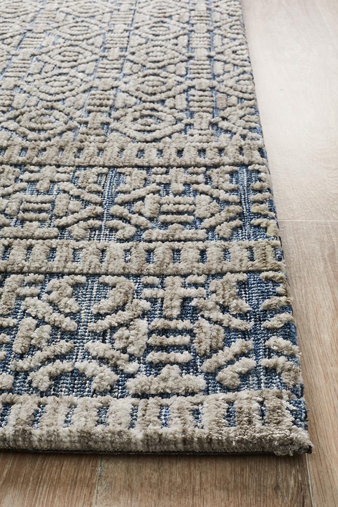 Rustic Casual Tribal Design Miriam Rug - Navy/Grey