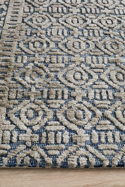 Rustic Casual Tribal Design Miriam Rug - Navy/Grey