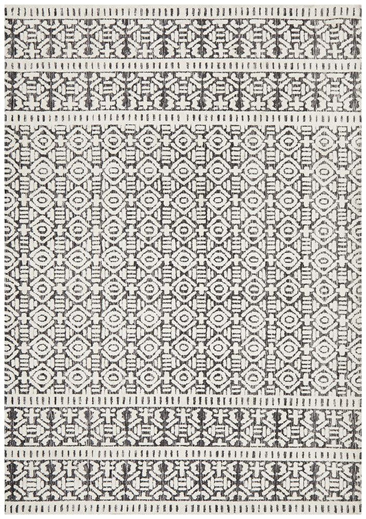 Rustic Casual Tribal Design Adonis Rug - Ivory/Black