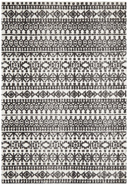 Rustic Casual Tribal Design Yasmin Rug - Ivory/Black